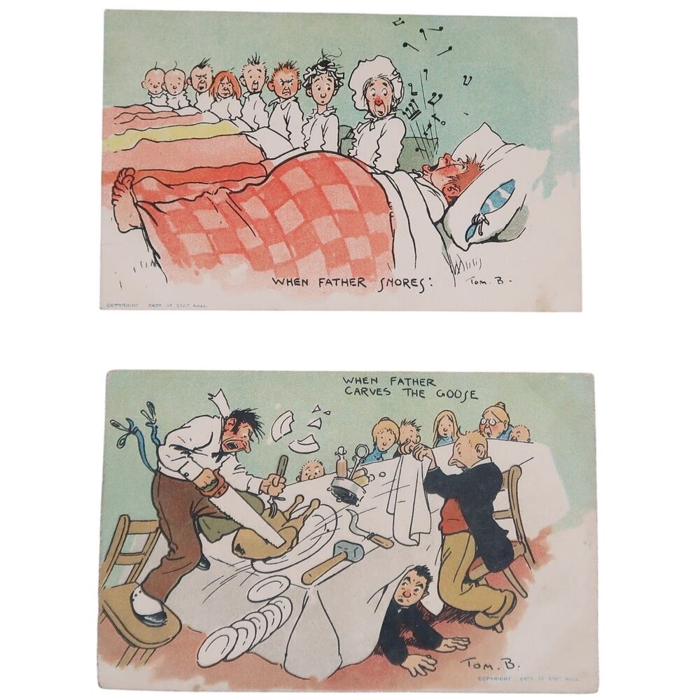 Tom Browne Post Card Set of 2 Davidson Bros England Antique 5.5 x 3.5 in